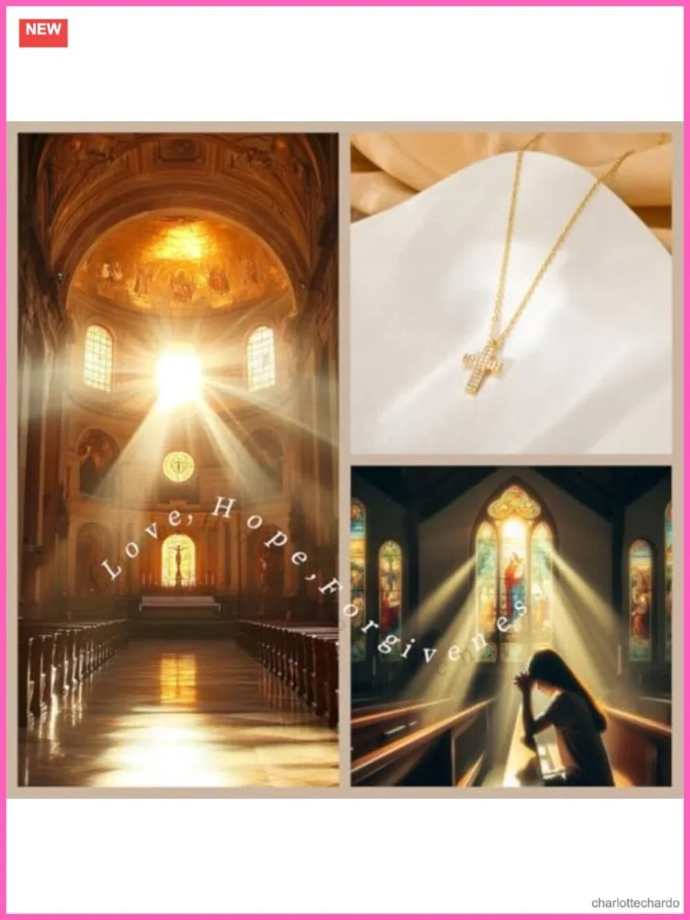 14K Gold Plated Pearl Cubic Zirconia Cross Pendant Necklace